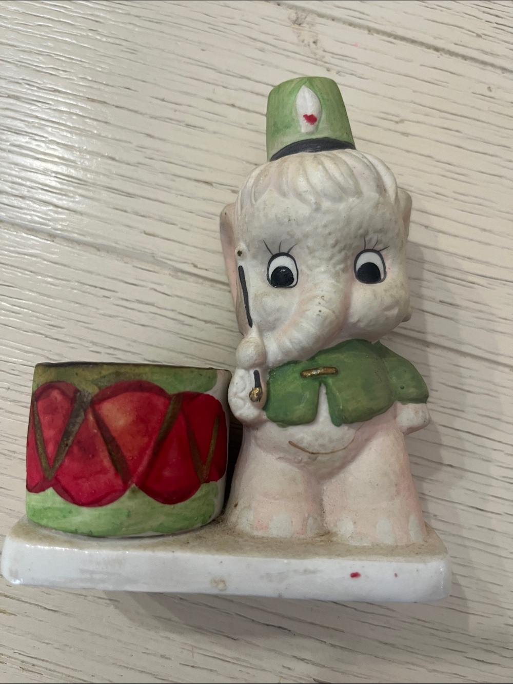 Vintage JASCO Little Critters Elephant Hand-painted Porcelain Candle Holder